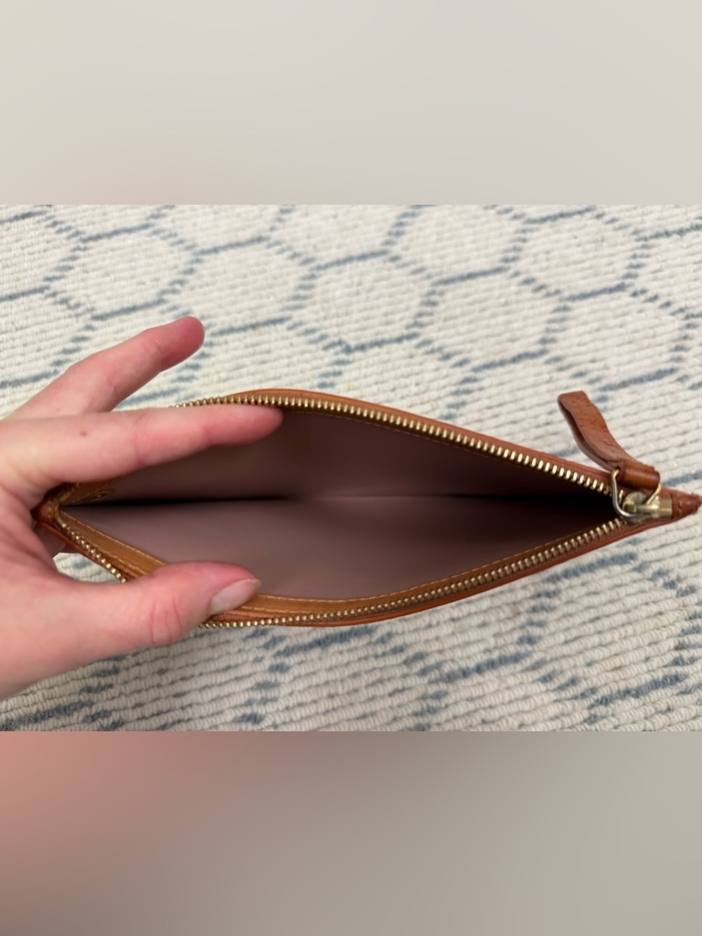 MANSUR GAVRIEL Minimalist Sleek Unisex Brown Leather Top-Zip Clutch W/ Wristlet - Picture 7 of 10